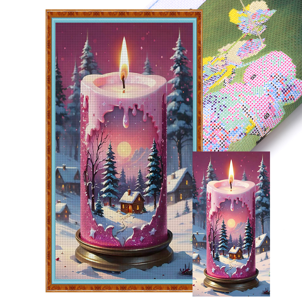 Winter Candle Full 14CT Pre-stamped Canvas(40*70cm) Cross Stitch