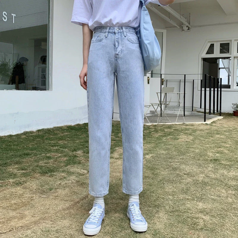 Jeans Women Students Leisure 3-colors High Waist Popular Basic Female Trousers Denim Buttons Simple Teen Ankle-length Streetwear