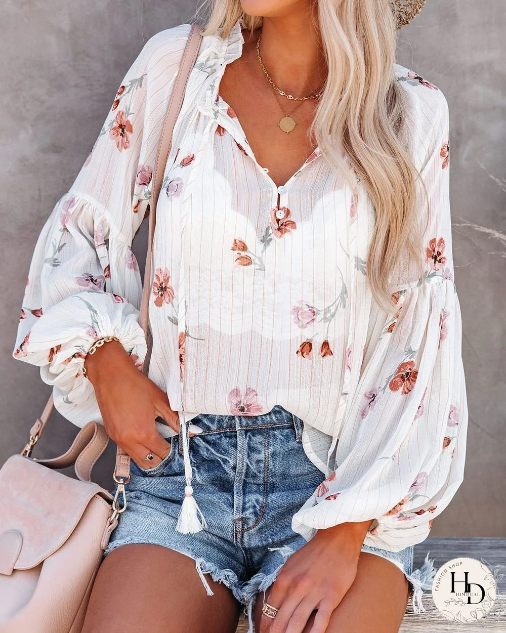 Sexy Ruffles Neck Long Sleeve Office Lady Tops Spring Women Floral Print Button Loose Lantern Sleeve Shirt Blusa Feminina D30