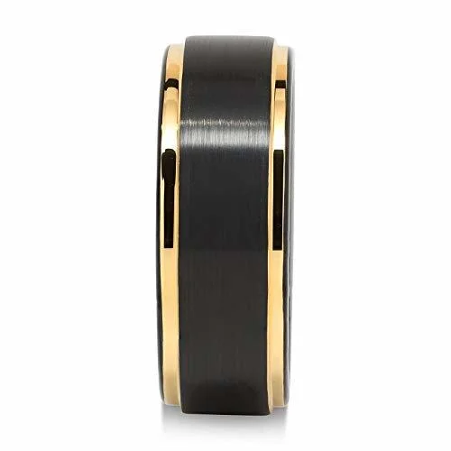 6MM 8MM Women's Or Men's Tungsten Carbide Wedding Rings 14K Yellow Gold and Black Side Stripes High Polish Comfort Fit