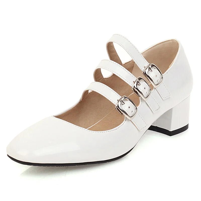 Gdgydh Brand Designer Ladies Shoes Big Sizes Square Toe Mary Janes Women Office Shoes Pumps Mid Heel Patent Leather Spring 2021