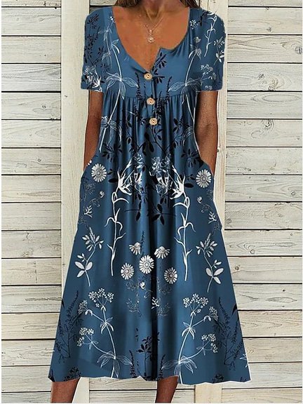Floral Casual Short Sleeve Knit Dress
