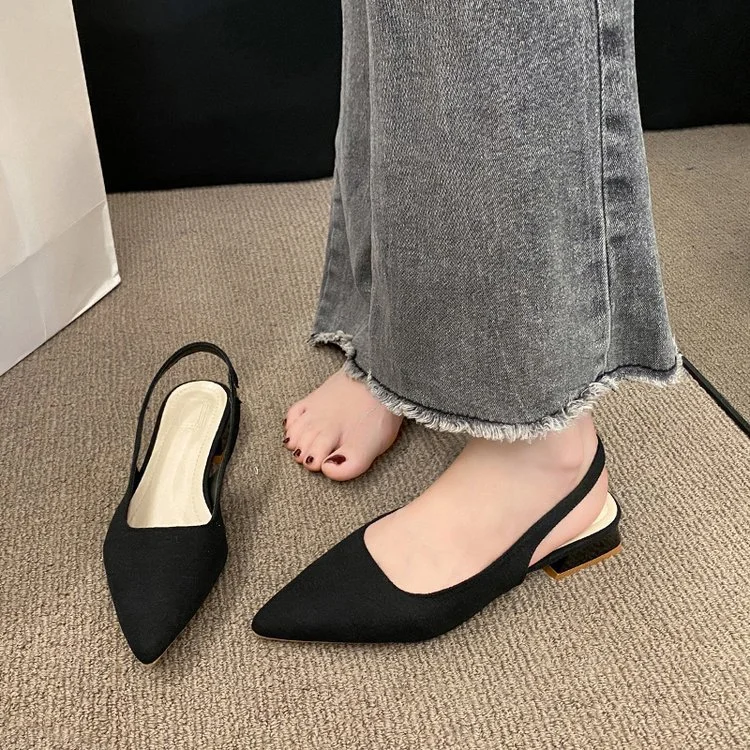 Yyvonne Low-Heeled Sandals Women In The Spring And Autumn Of 2025 New Thick Heel Single-Shoe Temperament Famous Pointed High Heels