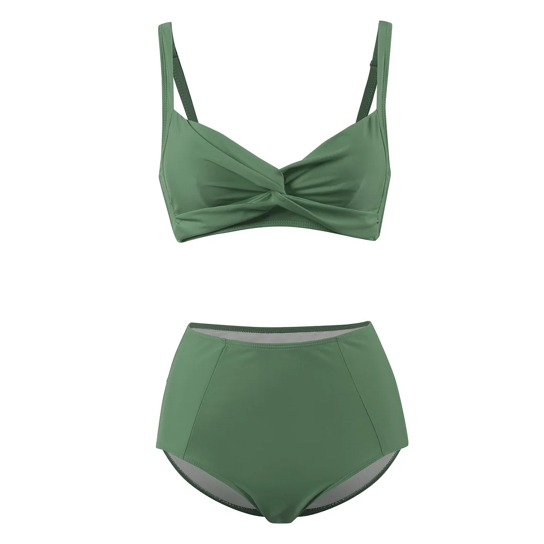 Women's Bikini Sexy High Waist Solid Color Split Swimsuit Two Piece Set