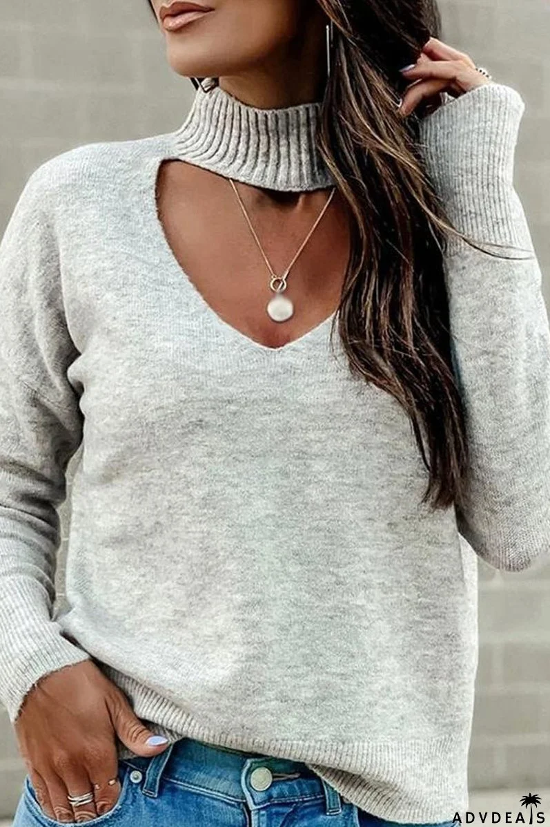 Hollow-out Grey Sweater