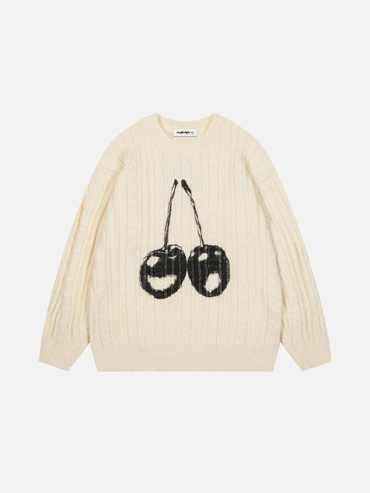 Apricot Cherry Graphic Knit Sweater Front