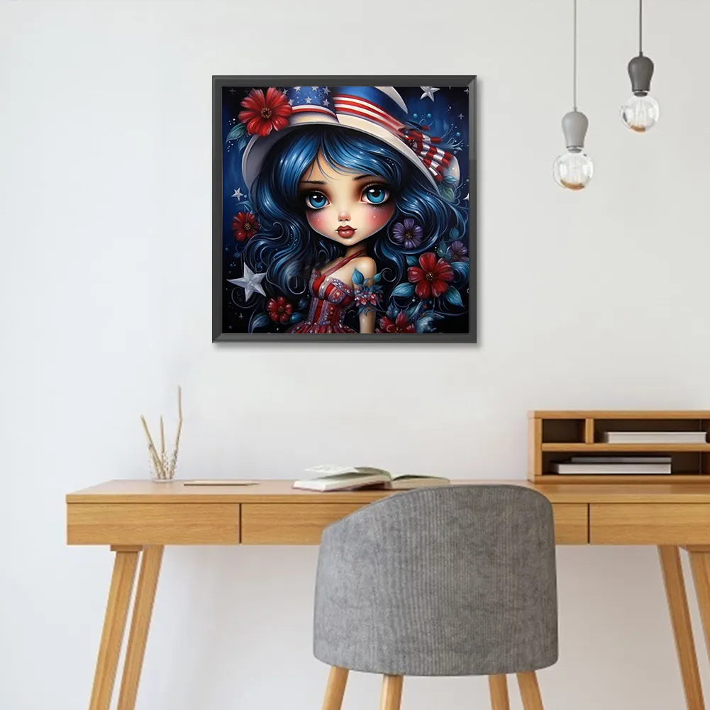 Full Round Diamond Painting 30*30cm - Cartoon Flag Girl