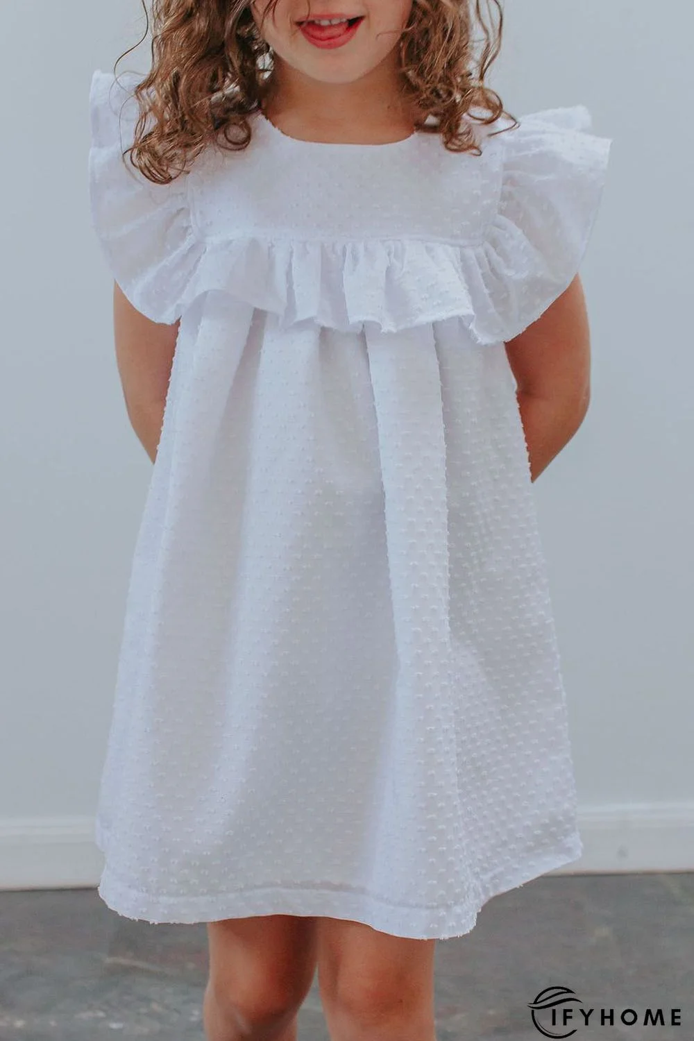 White Swiss Dot Pattern Ruffles Little Girl Dress | IFYHOME