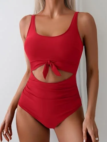 Women's One Piece Tummy Control Cut Out Tie Knot Swimsuit