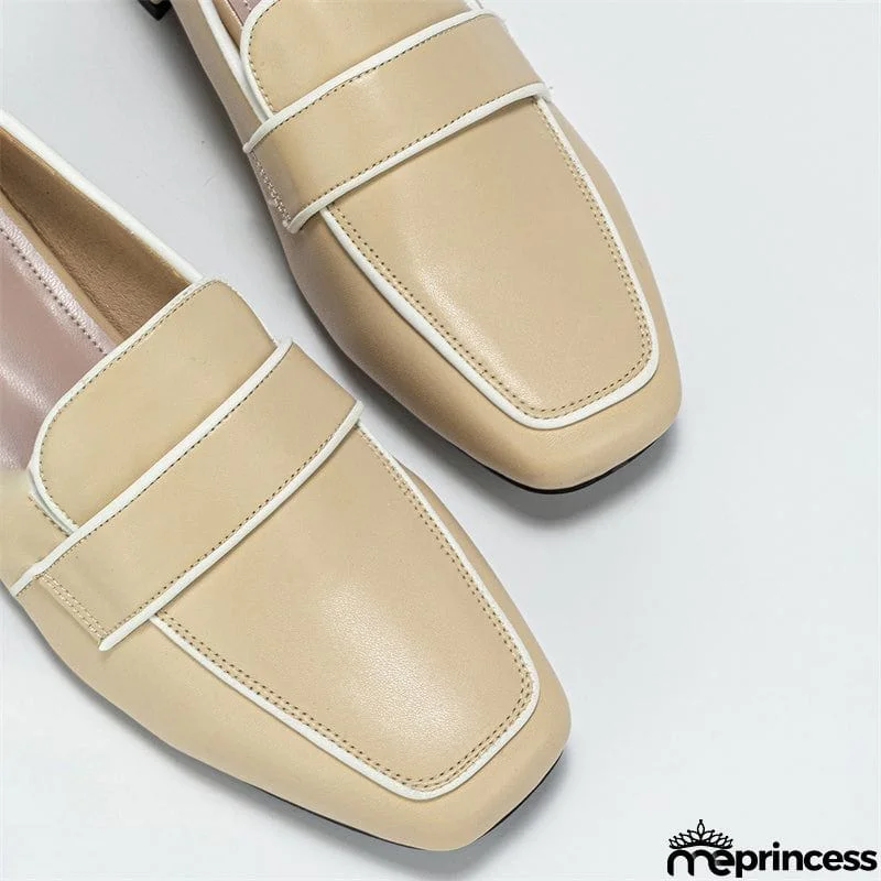 Classy Casual Square Toe Thick Heels Women's Beige Pumps