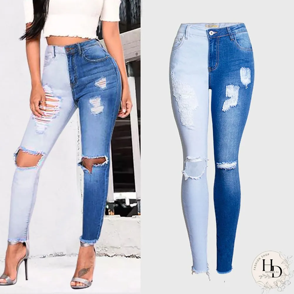 Fashion-Spring And Summer Hot Selling Small Leg Pants Broken Holes Stretch Slim Body