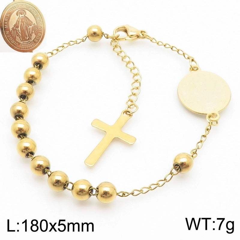 Basic Streetwear Cross Stainless Steel 18K Gold Plated Bracelets In Bulk