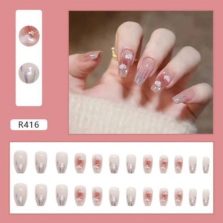 Clouds Wearable Nails Finished Manicure