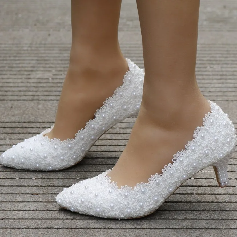 Breakj Breakj 5 Cm Lace Heel High Heel Heel Heel Mid-Heeled Wedding Shoes Pointed Bridesmaid Shoes Annual Photo Shoes
