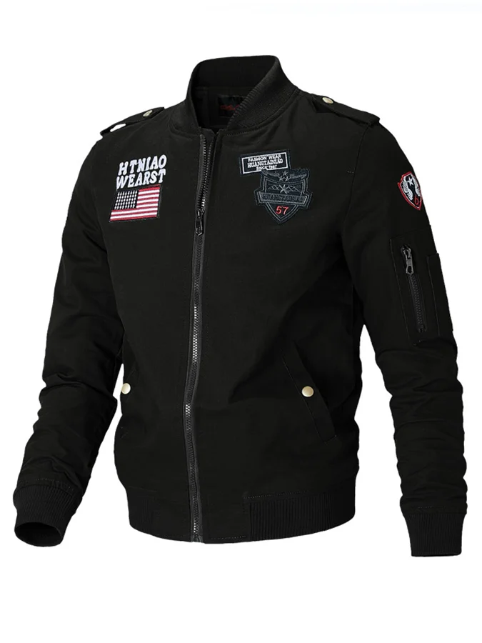 Men's Casual Embroidery Tooling Zip Up Jacket
