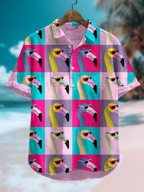 Men's Flamingo Wearing Sunglasses Pop Art Print Polo Shirt