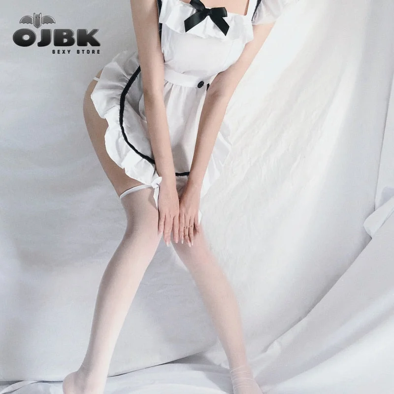 OJBK Anime Maid Cosplay Costumes White Coffee Bar Waitress Cos Outfit Hollow Out Design For Women Sexy Lingrie Uniform 2020 New