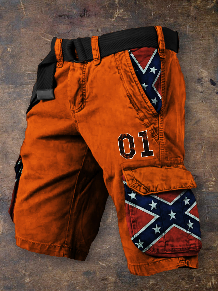 Comstylish Men's Vintage 01 Rebel Flag Patchwork Cargo Shorts