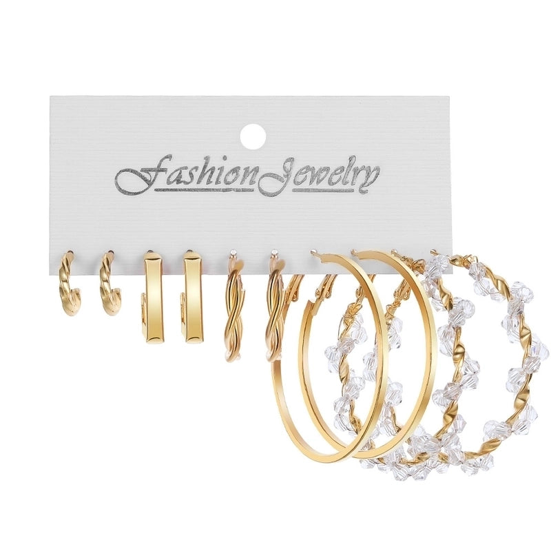 Retro Round Alloy Plating Artificial Pearls Women’s Earrings Ear Studs 6-piece Set