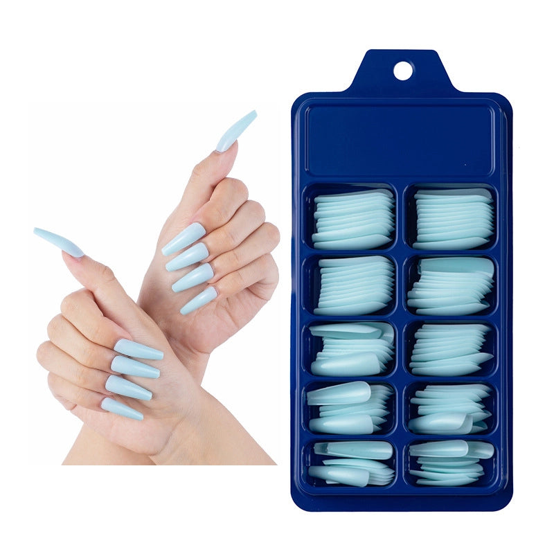 Boutique 100 Pieces Small Blue Box Solid Color Full Stickers Fake Nails Nail Patch Nail Piece White Transparent Coffin Nail