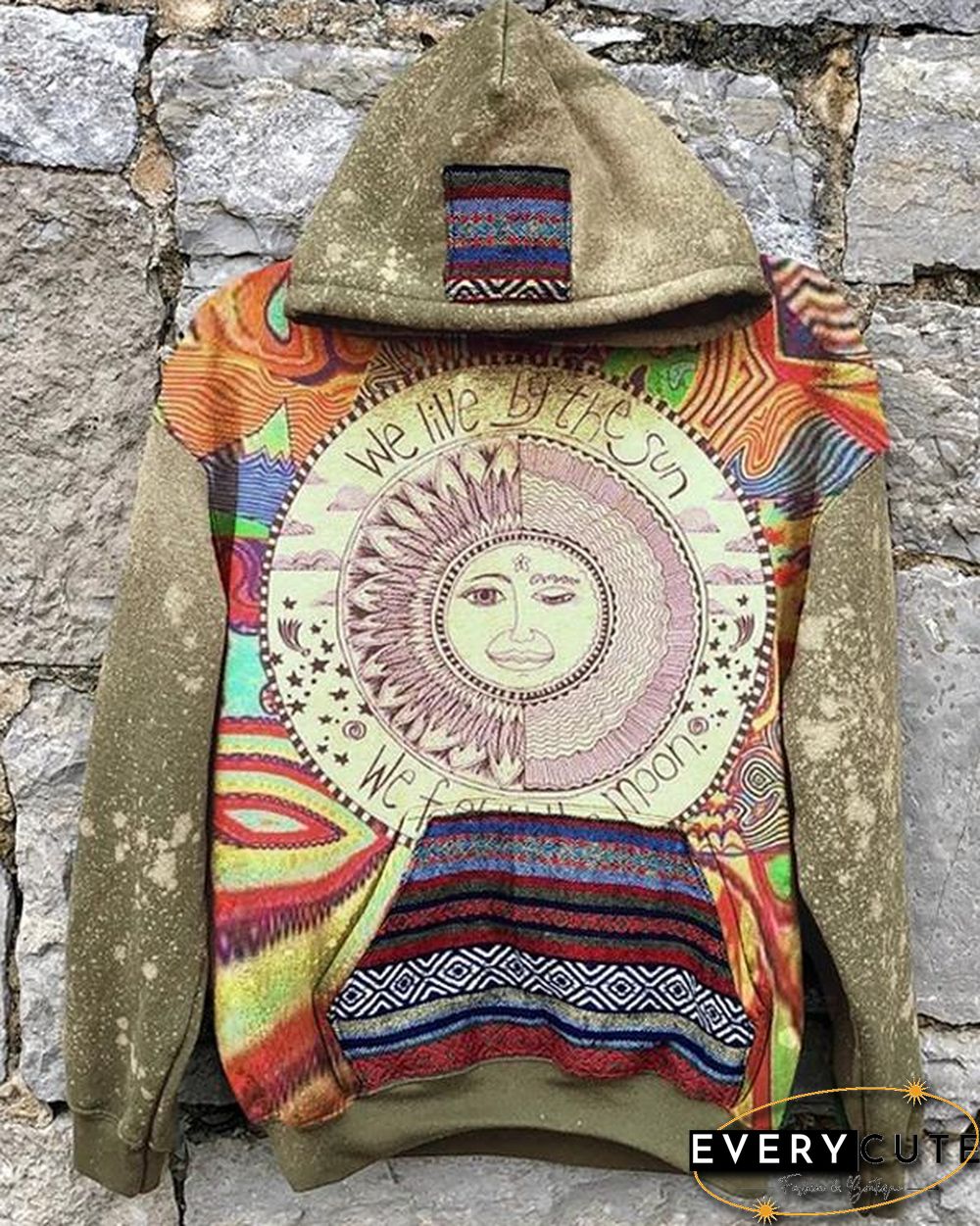 Multicolor Vintage Printed Long sleeve Pocket Hoodies