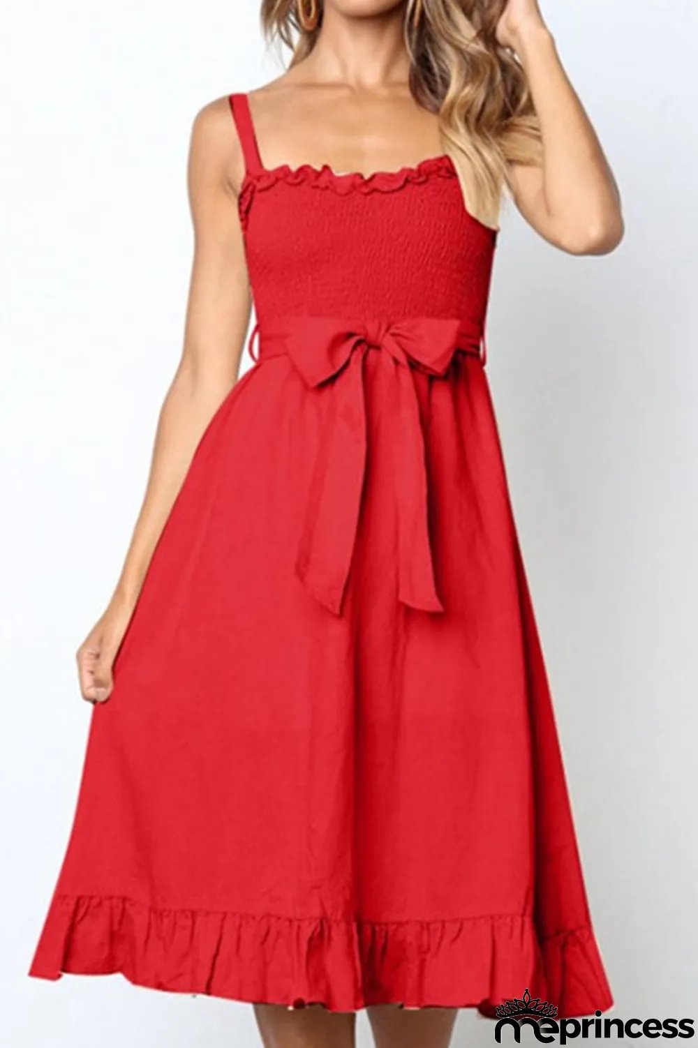 Fashion Casual Solid Split Joint Spaghetti Strap A Line Dresses