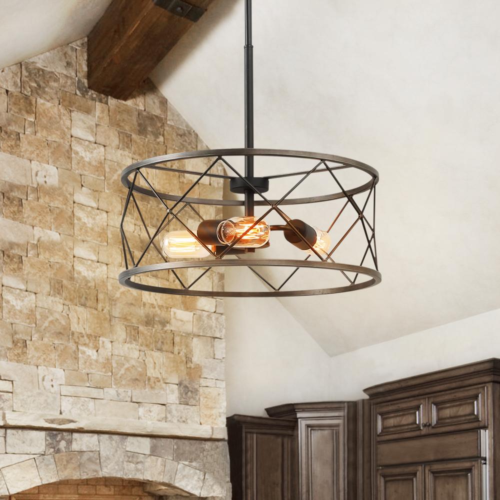 Rustic Cage Frame Drum Pendant Light