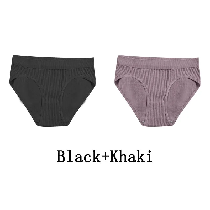 Billionm Women Seamless Cotton Panties Sexy Mid Waist Briefs Girls Solid Colors Ribbed Underpants Female Comfortable Intimates Lingerie