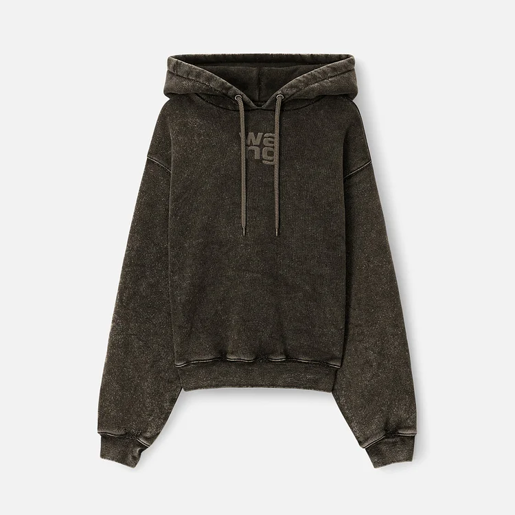 T by Alexander Wang Glitter Essential Terry Hoodie with Puff Logo - Army Green