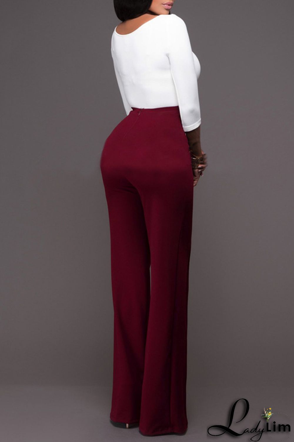 Rose Red Fashion Casual Solid Patchwork Regular High Waist Trousers