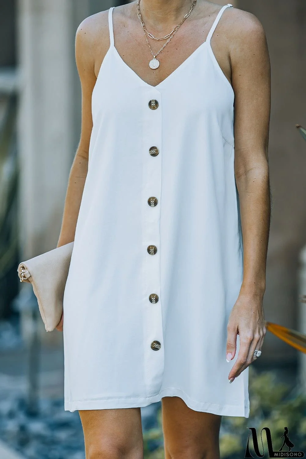 MidiSono - Buttoned Spaghetti Strap Dress