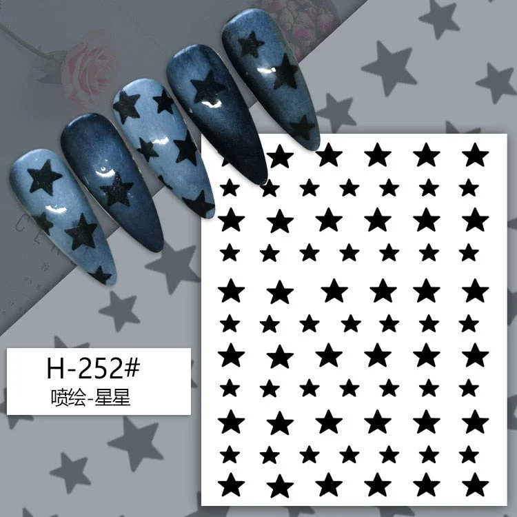 1PC 3D Nail Stickers Black Heart Love Self-Adhesive Slider Letters Nail Art Decorations Stars Decals Manicure Accessories-Nail Inspo