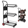 [US Local Warehouse] Rolling Horse Saddle Rack Cart with Storage Basket Saddle Pad Rack Stand 3 Tier Heavy Duty Horse Tack Organizer for Stable Storage Moving Transport Supplies