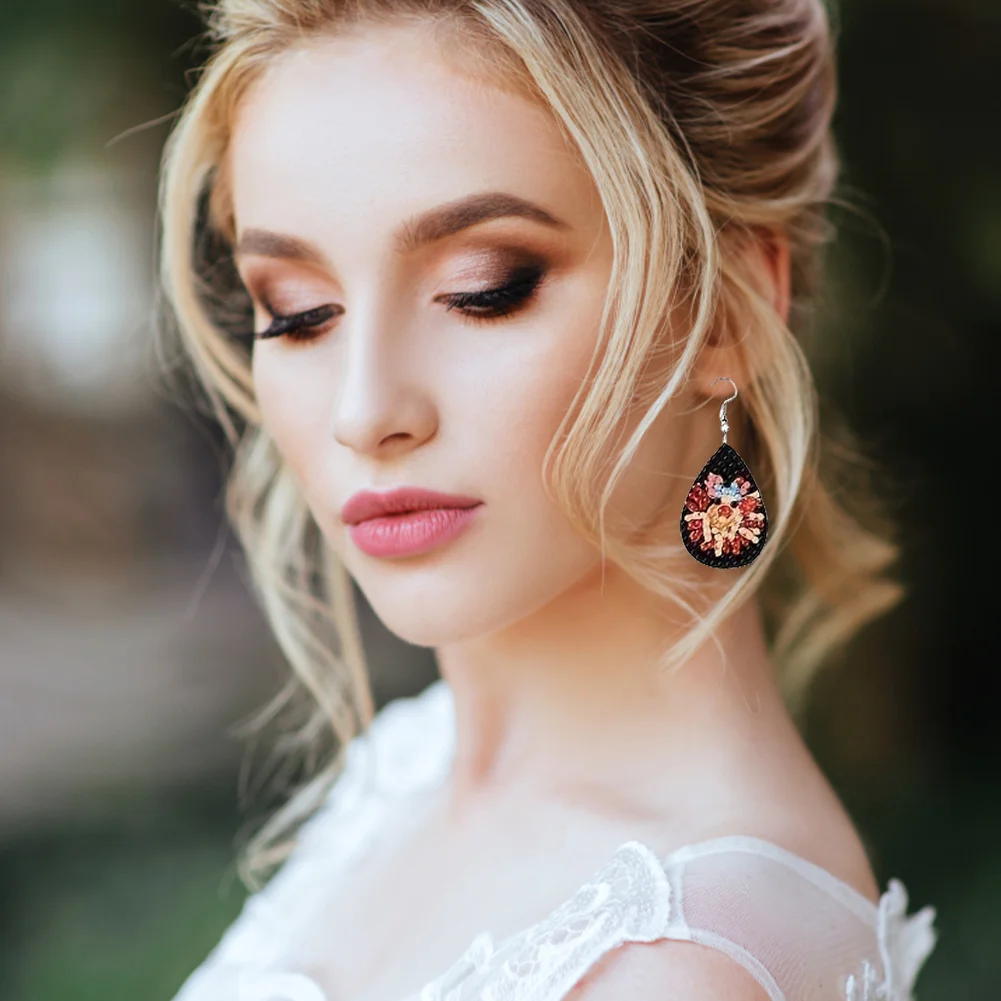 12Pairs DIY Double Sided Retro Pattern Holiday Diamond Art Earrings for Women Girls