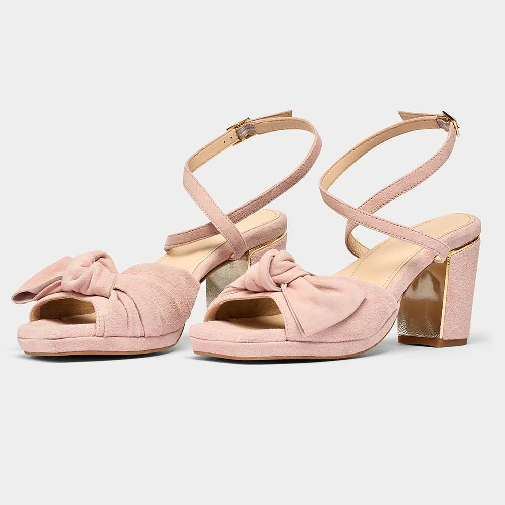 Bow Buckle Ankle Strap Open Toe Chunky Heel Platform Pink Sandals Nicepairs
