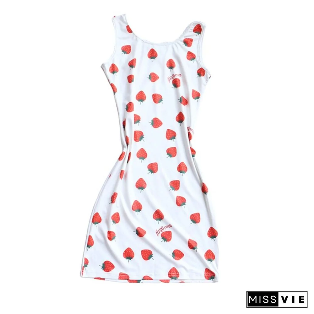 Fairy Grunge Tank Dress Summer Y2k Women Strawberry Print Bodycon Dress Cute Kawaii Aesthetic Club Party Clothes