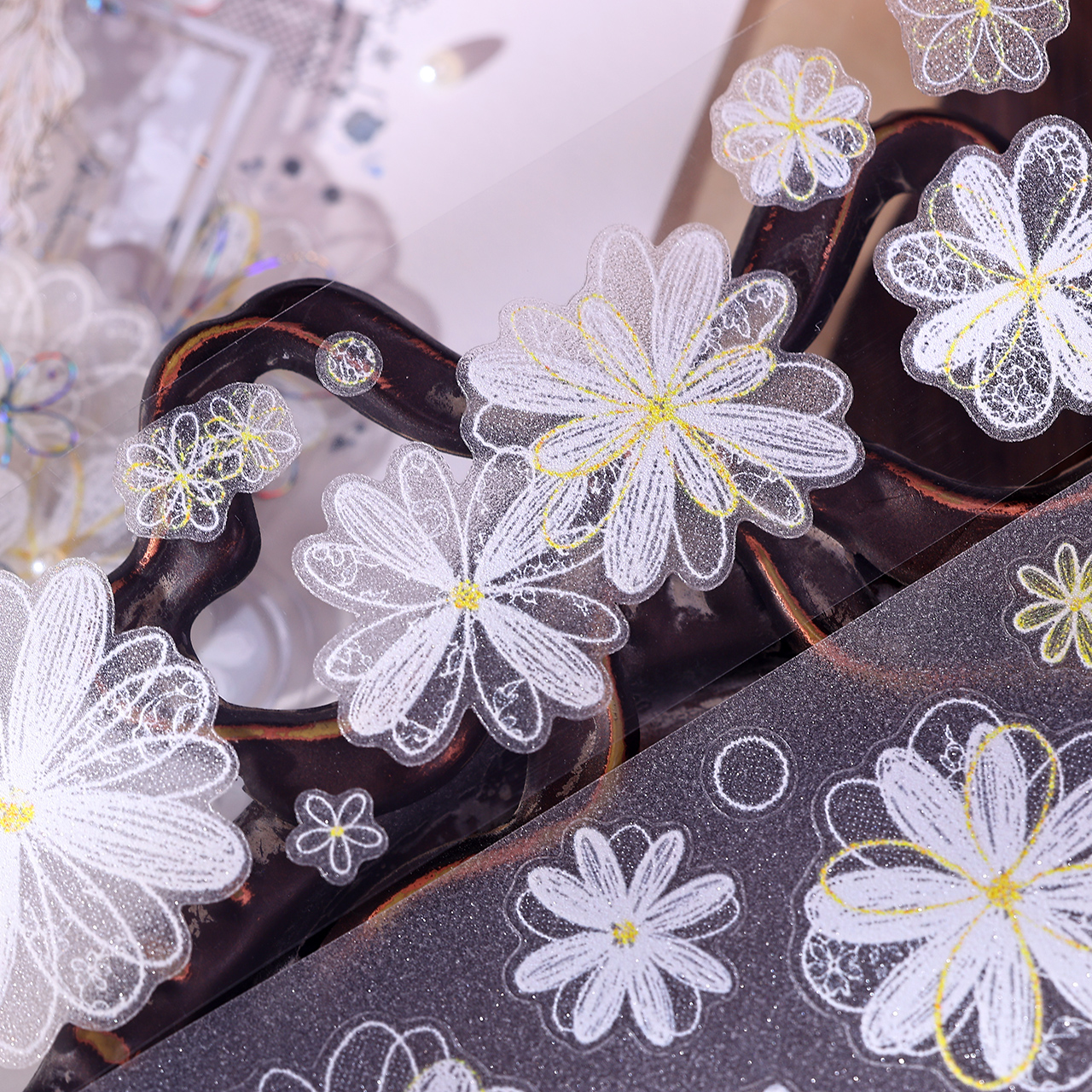 PET 테이프 - 45mm*6m 빈티지 화이트 플라워