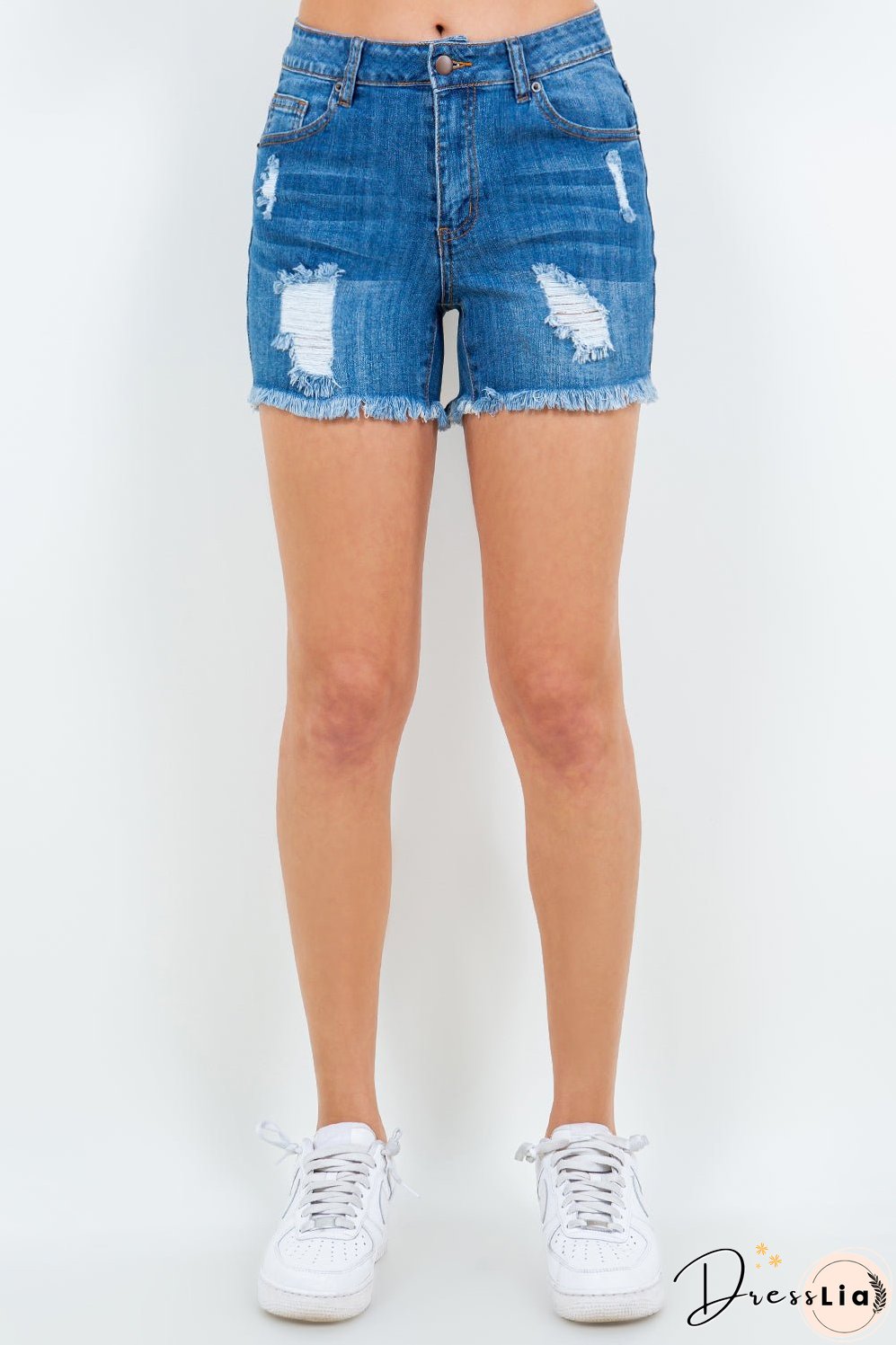 American Bazi High Waist Distressed Frayed Denim Shorts