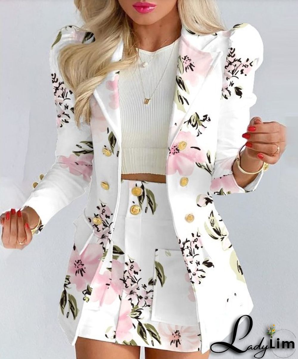 spring blazer long-sleeved solid color top with mini skirt two-piece suit