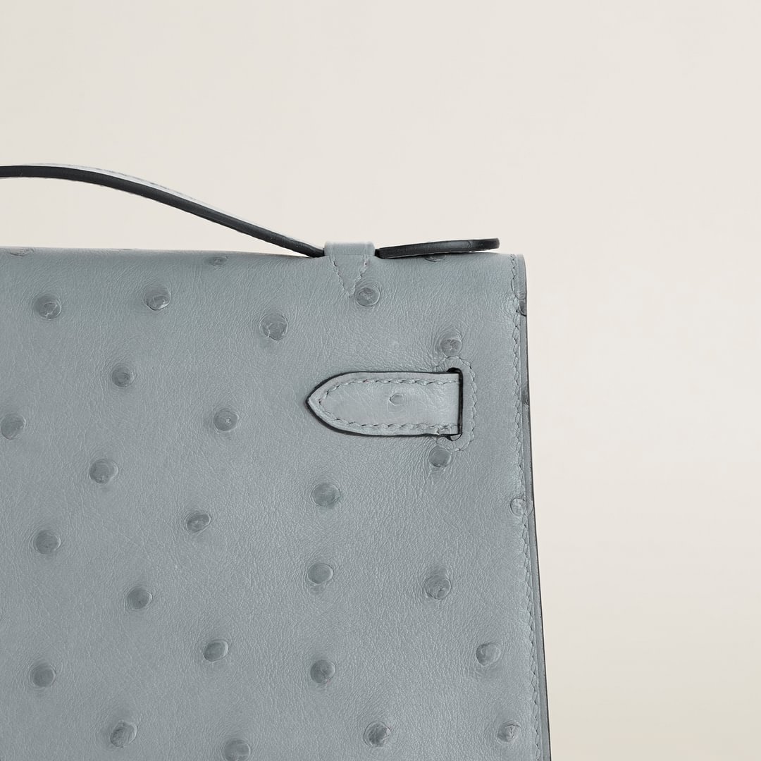 Kelly pochette Ostrich 8U Blue Glacier GHW