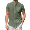 Men's Linen Shirt Henley Shirt Front Pocket Casual Shirt Black Short Sleeve Plain Hawaiian Holiday Clothing by Inlyline