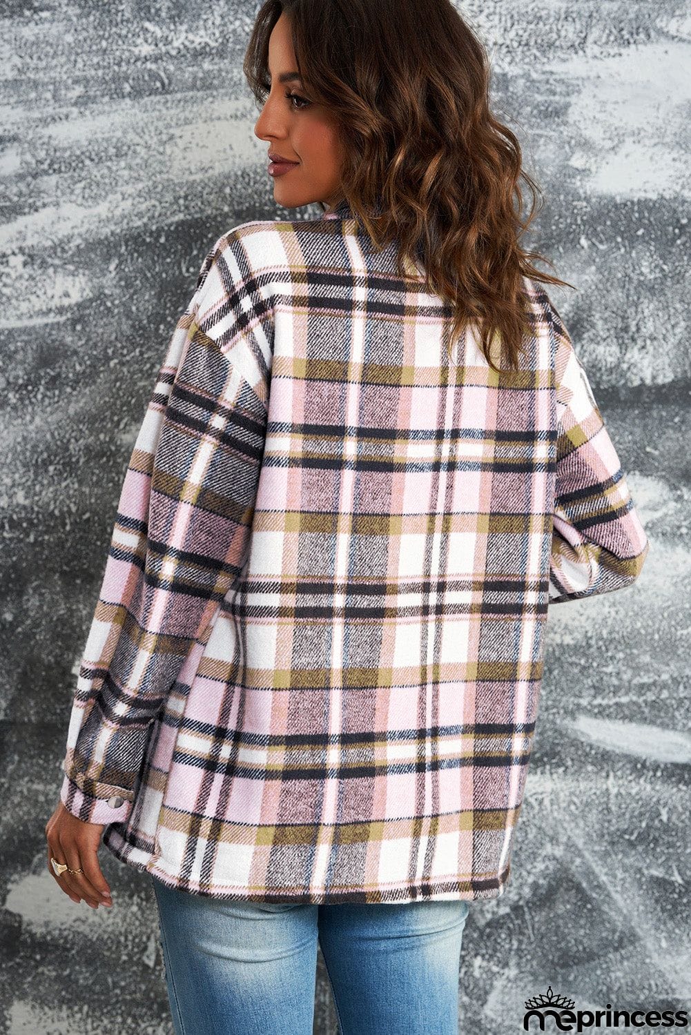Womens Pink Plaid Shirt Shacket