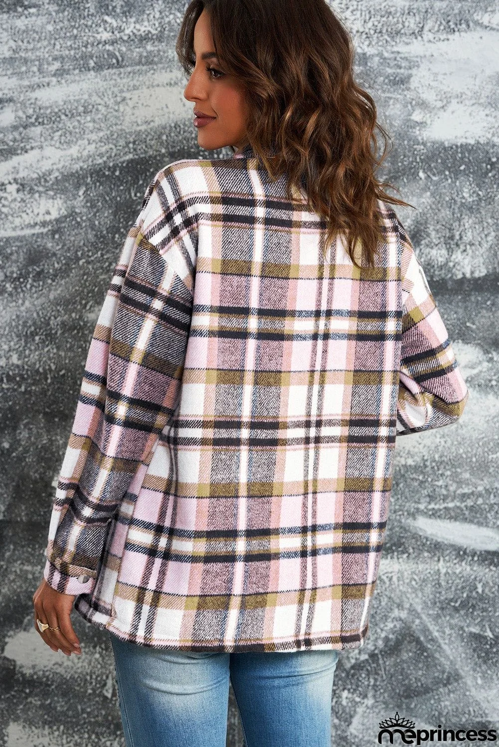 Womens Pink Plaid Shirt Shacket