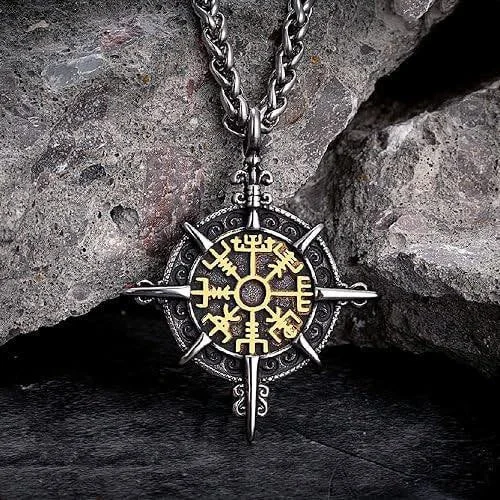 Coutureaura Norse Viking Compass Vegvisir Necklace