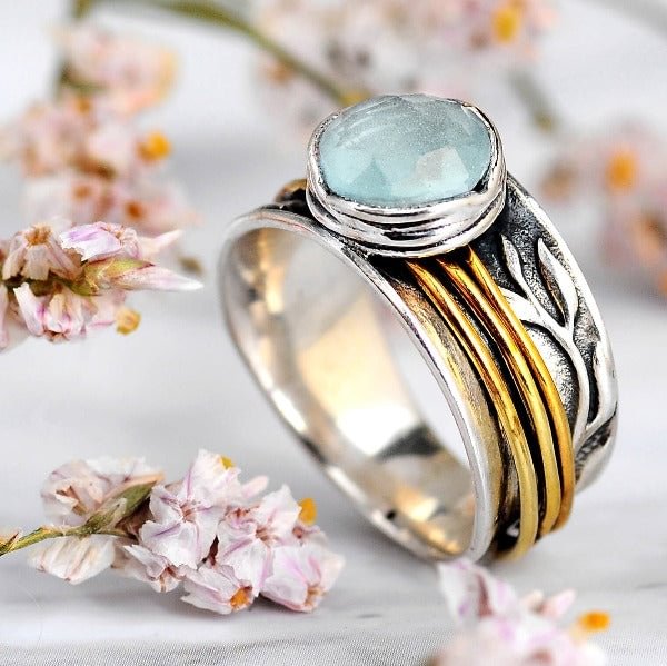 Aquamarine Sterling Silver Spinner Ring