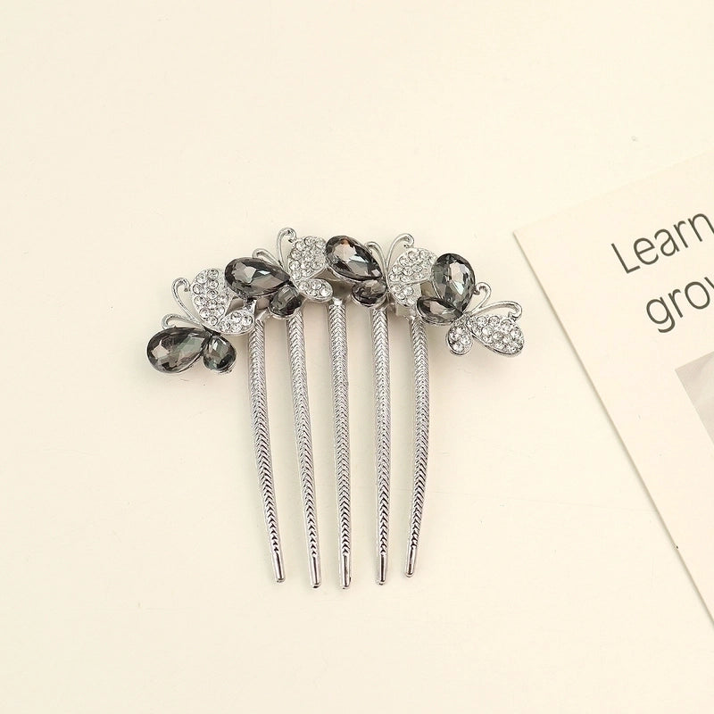 Women’s Minimalist Shiny Round Butterfly Alloy Plating Inlay Rhinestones Pearl Insert Comb