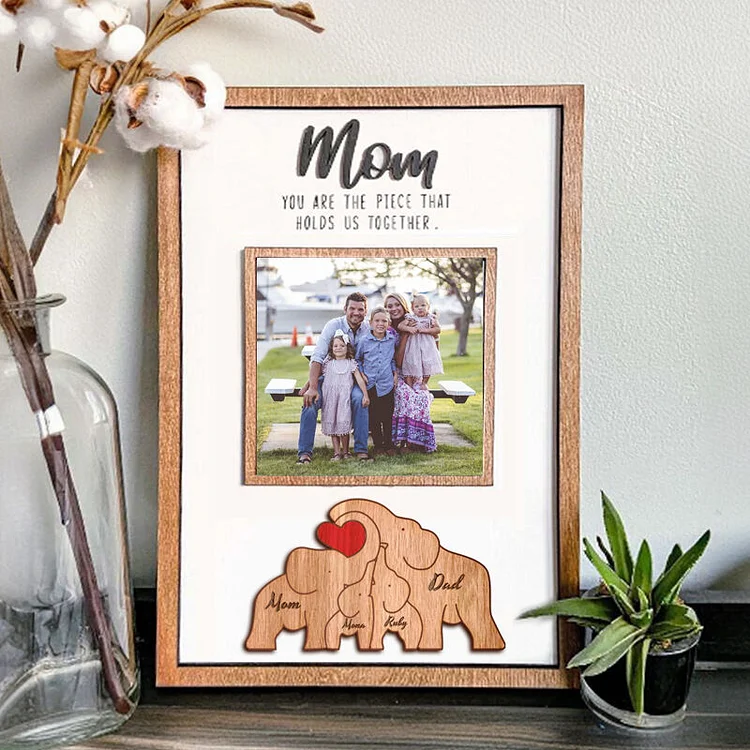 Personalized Elephant Family Puzzle Photo Frame 🎁