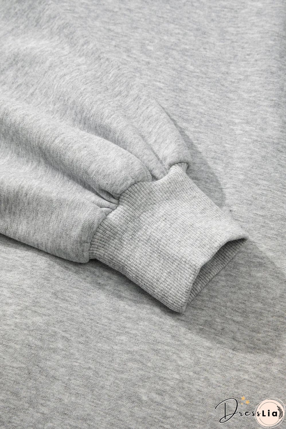 Light Grey Fleece Lined Half Zipper Kangaroo Pockets Loose Hoodie