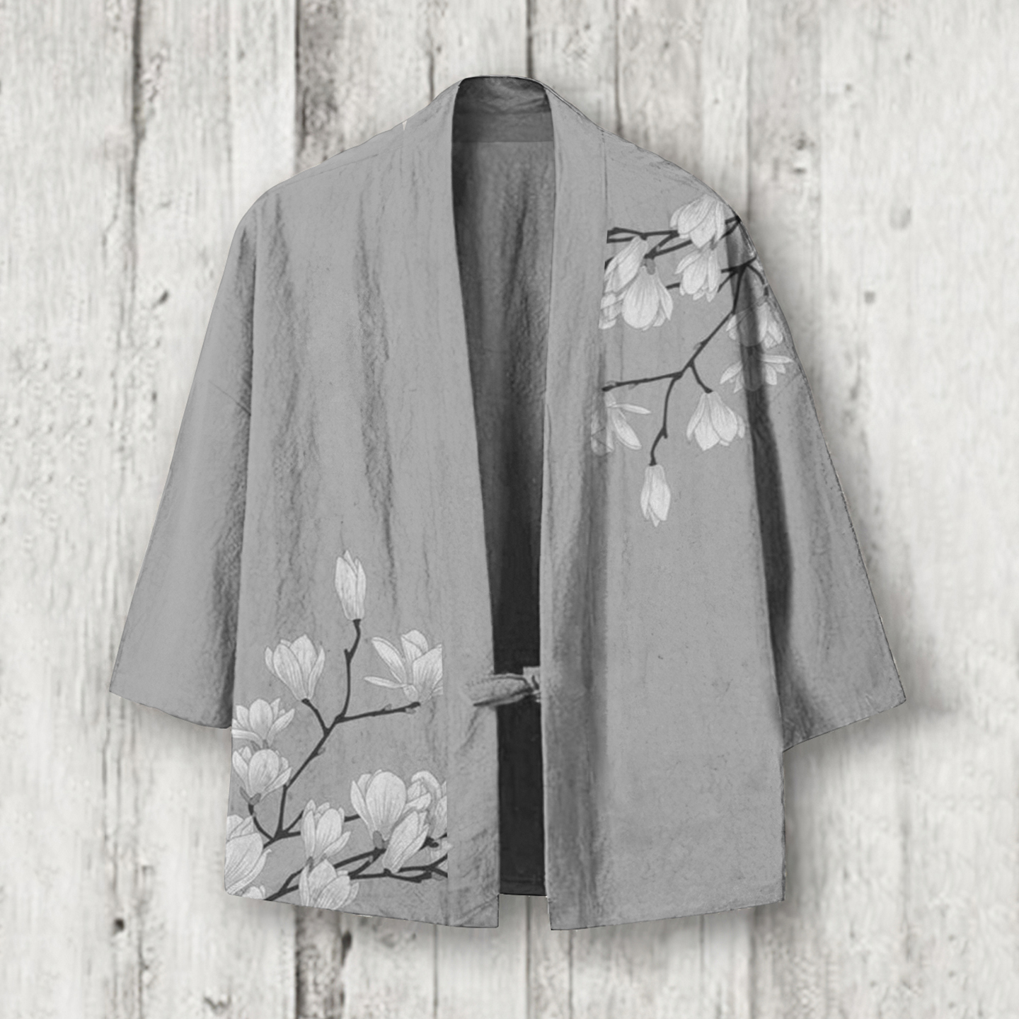Comstylish Japanese Art Floral Printed Linen Blend Kimono
