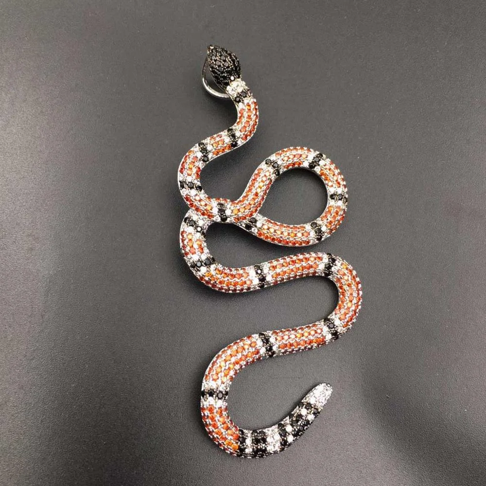 Hip Hop Iced Out Colourful Coral Snake Pendant Necklace-VESSFUL